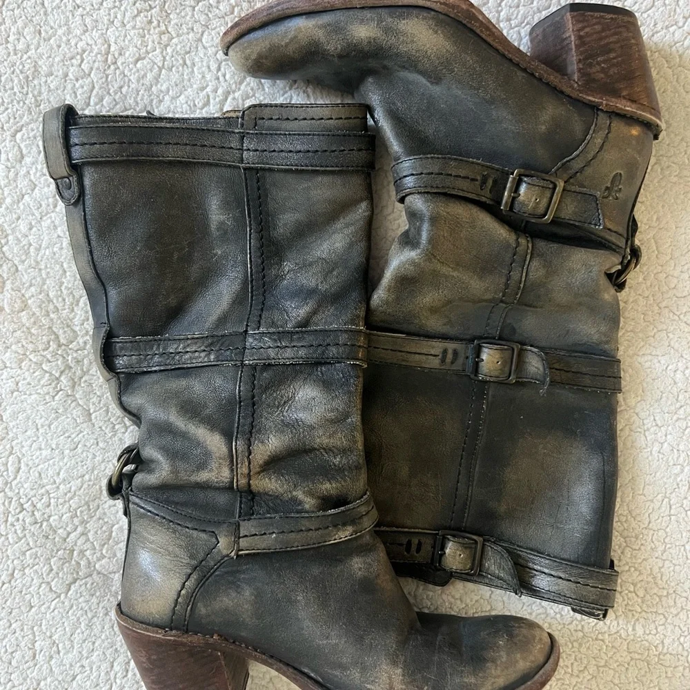 Frye Women's Black Distressed Leather Boots - Picture 9 of 13